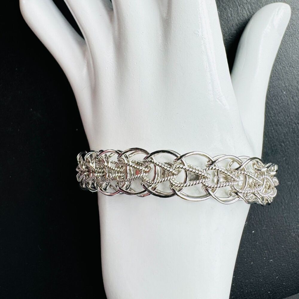 Sterling Silver Rhodium Bracelet Cable Heart Double Sided Chain Link 7.25"